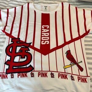 PINK Victoria's Secret Red & White Striped cardinals sweatshirt